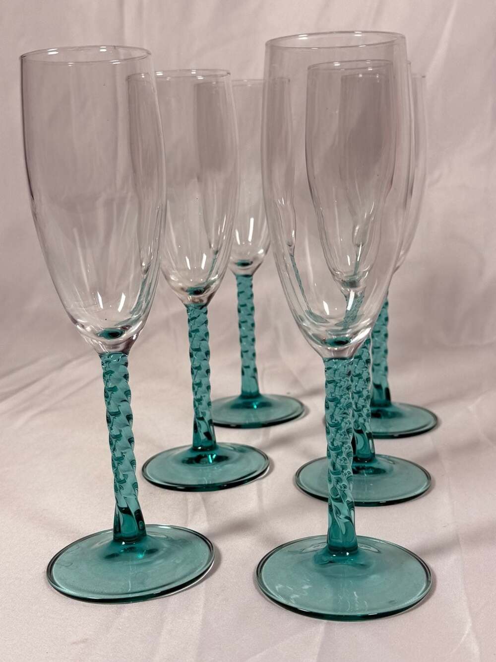 Luminarc Crystal D'arques Aqua Stem Twisted Swirl Champagne Glasses. Set of 6.